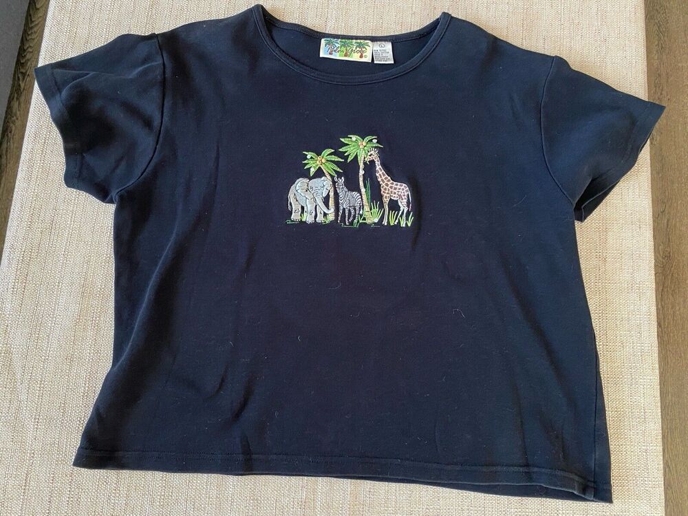 PALM GROVE KNIT T - SHIRT BLACK SAFARI THEME Size L